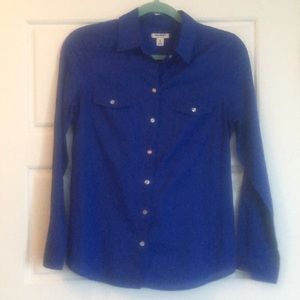 Cobalt blue long sleeve button down shirt